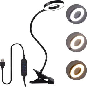 Lampka biurkowa LED z klipsem USB 48 diod gęsia szyja Czarny