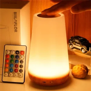 Lampka nocna RGB z pilotem – ściemniana lampka USB do sypialni Brązowy