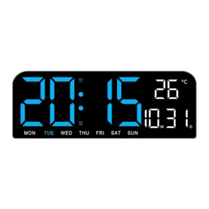 LED zegar cyfrowy ścienny z odliczaniem, temperaturą i dwoma alarmami Niebieski