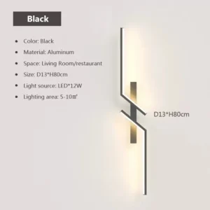 Minimalistyczna listwa LED ścienna — nowoczesna lampka nocna do sypialni i salonu Czarny