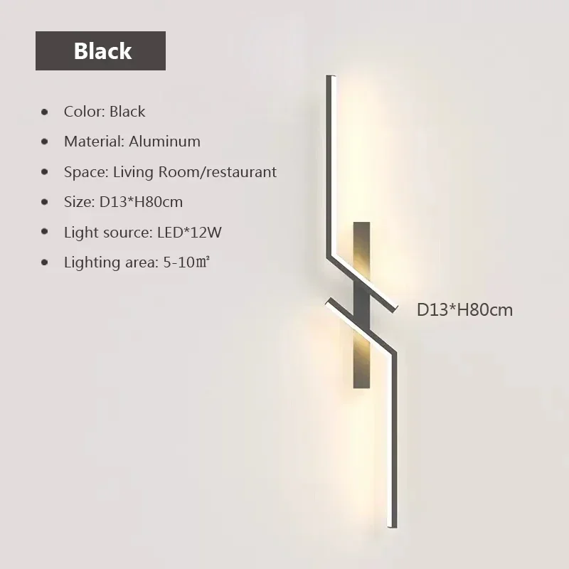 Minimalistyczna listwa LED ścienna — nowoczesna lampka nocna do sypialni i salonu Czarny