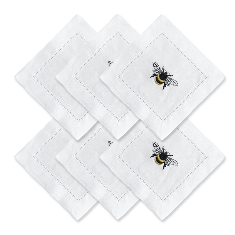 Lniane serwetki haftowane pszczoła – 15x15 cm eleganckie Czerwony