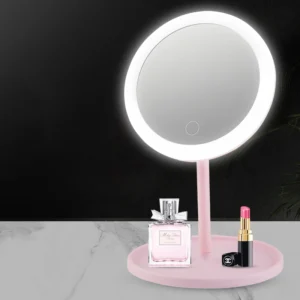 Lusterko kosmetyczne LED z dimmerem obrotowe USB do makijażu i pielęgnacji Różowy