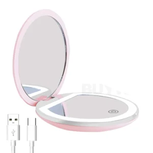 Lusterko do makijażu LED składane z podświetleniem USB — przenośne Różowy