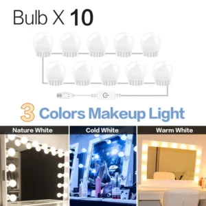 Lusterko z żarówkami LED do toaletki Hollywood ładowanie USB łazienka Jasnożółty