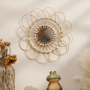 Ręcznie tkane lustro ścienne z dekoracją — handmade boho Brąz