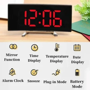 Lustrzany budzik cyfrowy z temperaturą i trybem nocnym Czerwony
