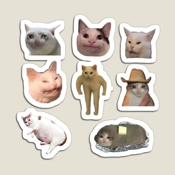 Magnesy na lodówkę z kotkiem Meme — zabawny zestaw dekoracyjny żółty