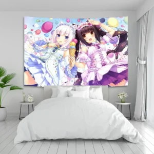 Makata anime na ścianę – kawaii tkanina dekoracyjna Czarny