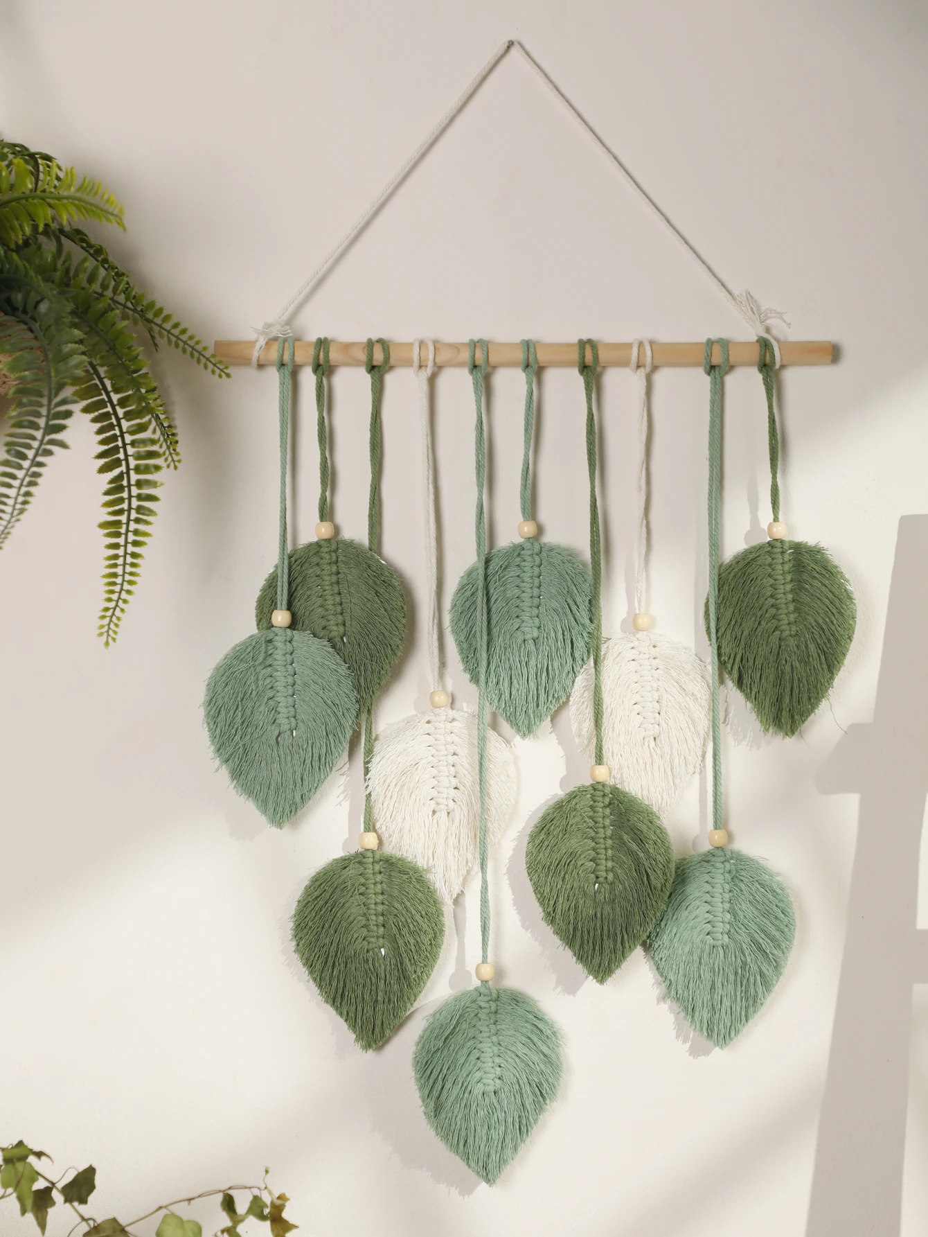 Makrama liść ścienna boho – zielono-brązowa ozdoba do domu Fioletowo szary