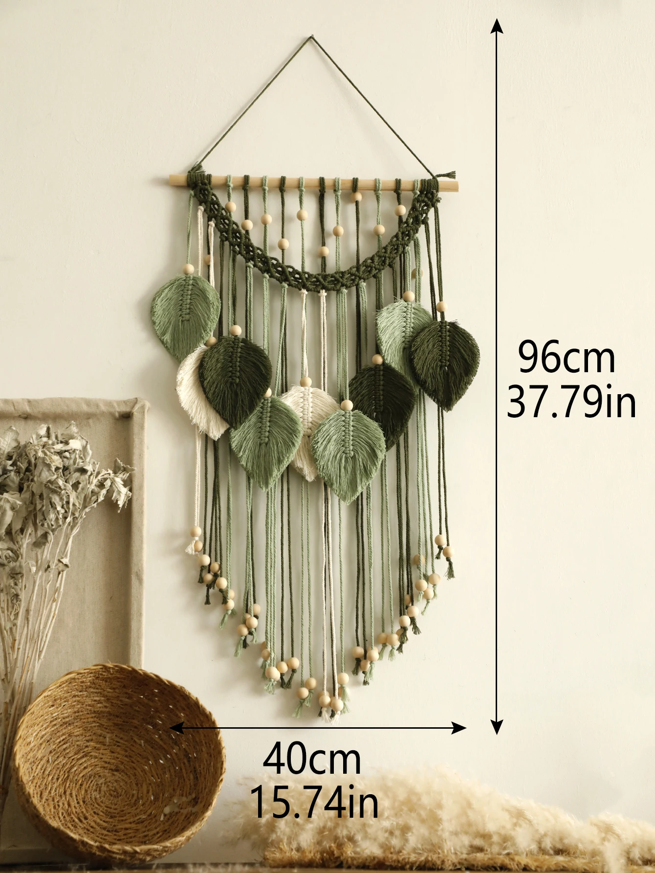 Makrama liść ścienna boho – zielono-brązowa ozdoba do domu Oliwkowy brąz
