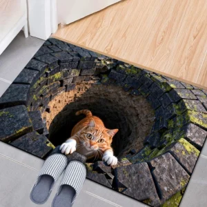 Mata pod drzwi 3D z motywem kota — dekoracyjna i antypoślizgowa Biały