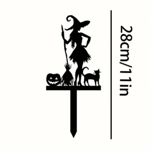 Metalowa rzeźba ścienna czarownica Halloween – dekoracja ogrodowa Czarny