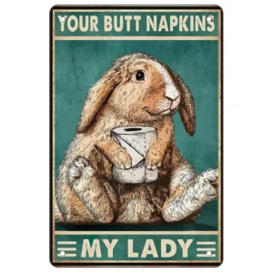 Metalowa tabliczka humorystyczna "Your Butt Napkins" — dekoracja do łazienki Granatowy