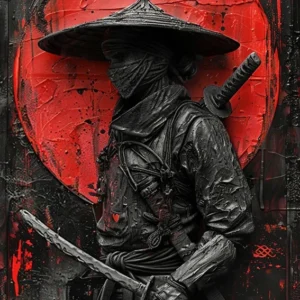 Metalowa tabliczka z motywem samurajów i ninja w stylu vintage Zielony jabłko