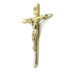 Metalowy krzyż katolicki na ścianę — złoty krucyfiks wiszący 12 cm Marynarka