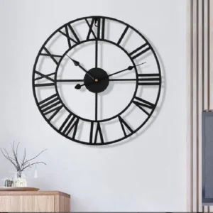 Metalowy zegar ścienny 3D z cyframi rzymskimi – retro 40 cm do salonu Czarny