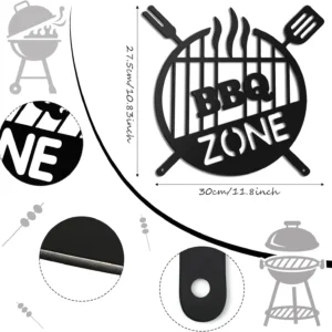 Metalowy znak dekoracyjny BBQ Zone do kuchni i ogrodu Czarny