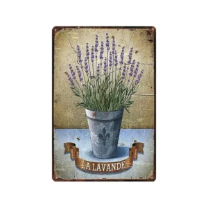 Metalowy blaszany znak z lawendą vintage farmhouse dekoracja ścienna Jasnozielony