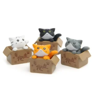 Mini figurki kotków do ogrodu – zestaw 4 sztuk Jasnoszary