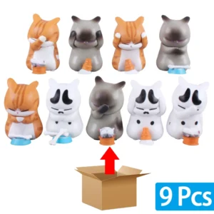 Mini figurki kotów – zestaw 9 ozdobnych statuetek na półkę Złoto