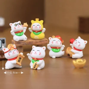Mini figurki Maneki Neko – zestaw kotów szczęścia Jasnozielony