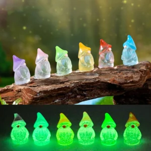 Mini gnomki do bajkowego ogrodu — świecące miniaturowe figurki leśnych wróżek Jasnoszary