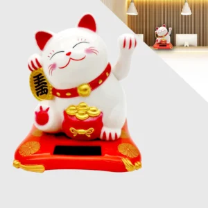Mini kot szczęścia Feng Shui – machająca figurka na biurko Biały