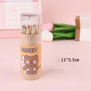 Mini kredki kolorowe z misiami, zestaw 12 sztuk w pudełku Jasnoszary