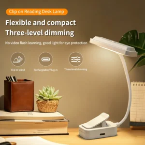 Mini lampka LED z klipsem 3 barwy ściemnianie Type-C akademik Niebieski