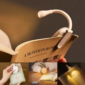 Mini lampka LED z klipsem do czytania USB 360 stopni obracana do sypialni i campingu Beżowy