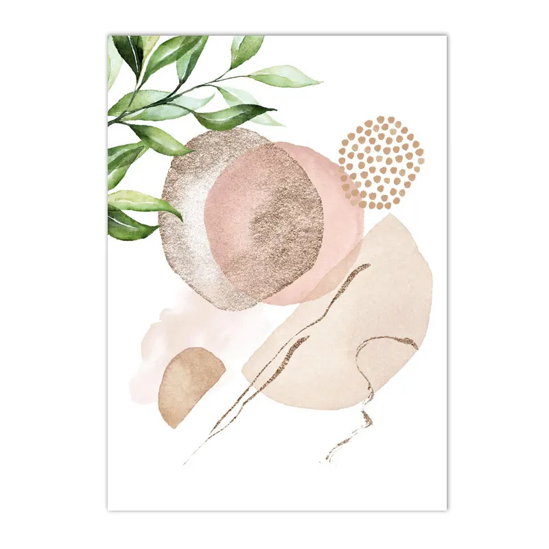 Minimalistyczny Plakat Beżowy Geometryczny Zielony Liść Boho Salon Fioletowy