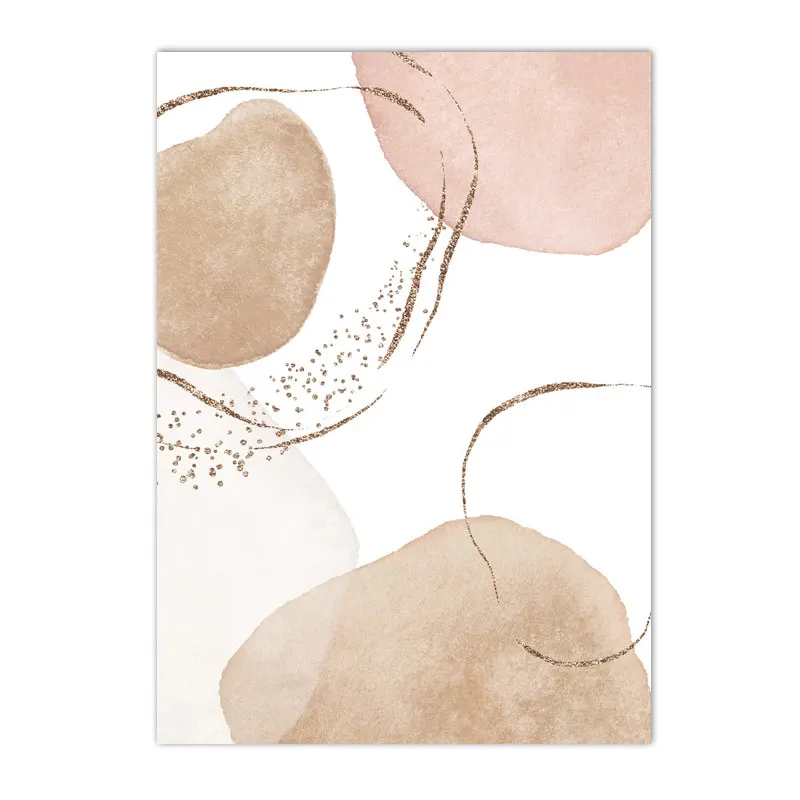 Minimalistyczny Plakat Beżowy Geometryczny Zielony Liść Boho Salon żółty