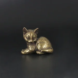 Mosiężna figurka kota na biurko, retro dekoracja Jasnoszary