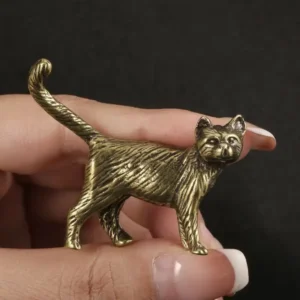 Mosiężna figurka kota z długim ogonem retro Jasnoszary