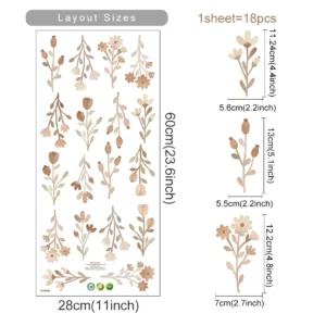 Naklejka ścienna boho kwiaty liście akwarela salon sypialnia Khaki