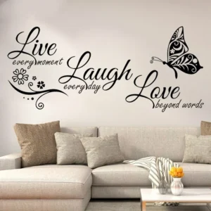 Naklejka ścienna cytaty Live Laugh Love motyle kwiaty winyl 