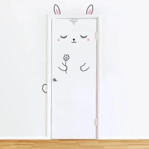 Naklejka ścienna na drzwi Sleepy Bunny — królik i kot, pokój dziewczynki Czarny
