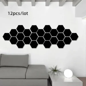 Naklejki lustrzane sześciokątne 3D na ścianę samoprzylepne 12 szt Czarny