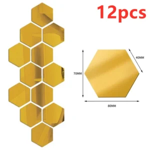 Naklejki ścienne 3D lustrzane sześciokąty — mozaika akrylowa zestaw 12/24 szt. Czerwony