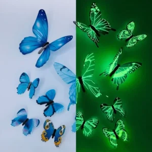 Naklejki ścienne 3D z motylami — zestaw 12 świecących dekoracji DIY Niebieski