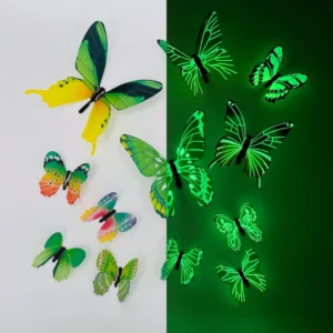 Naklejki ścienne 3D świecące motyle fluorescencyjne 12 szt. Zielony