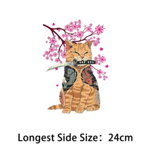 Naprasowanki z japońskim motywem Ukiyo-e kot na tkaninę Czarny