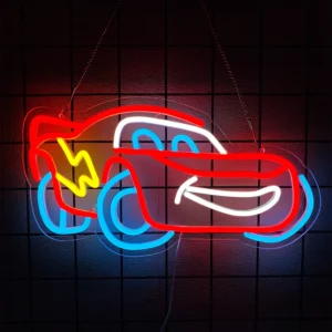 Neon LED samochód wyścigowy dekoracja ścienna pokój Czerwonawo pomarańczowy