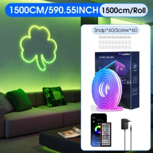Neonowa taśma LED RGB 20/30 m z aplikacją i pilotem IP65 — do ogrodu i basenu Zielony