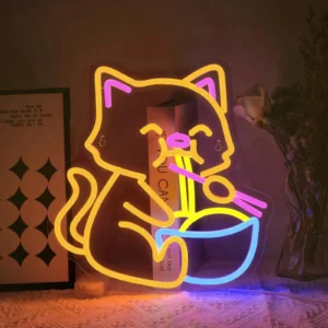 Neonowy znak LED z kotem — ściemniany neon USB do pokoju i kawiarni Jasny róż
