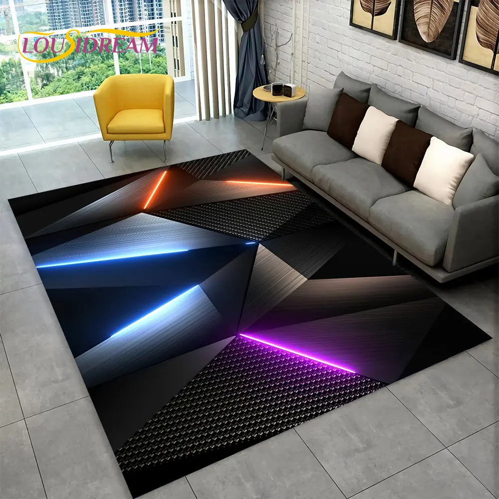 Nowoczesny geometryczny dywan 3D z efektem iluzji optycznej Granatowy