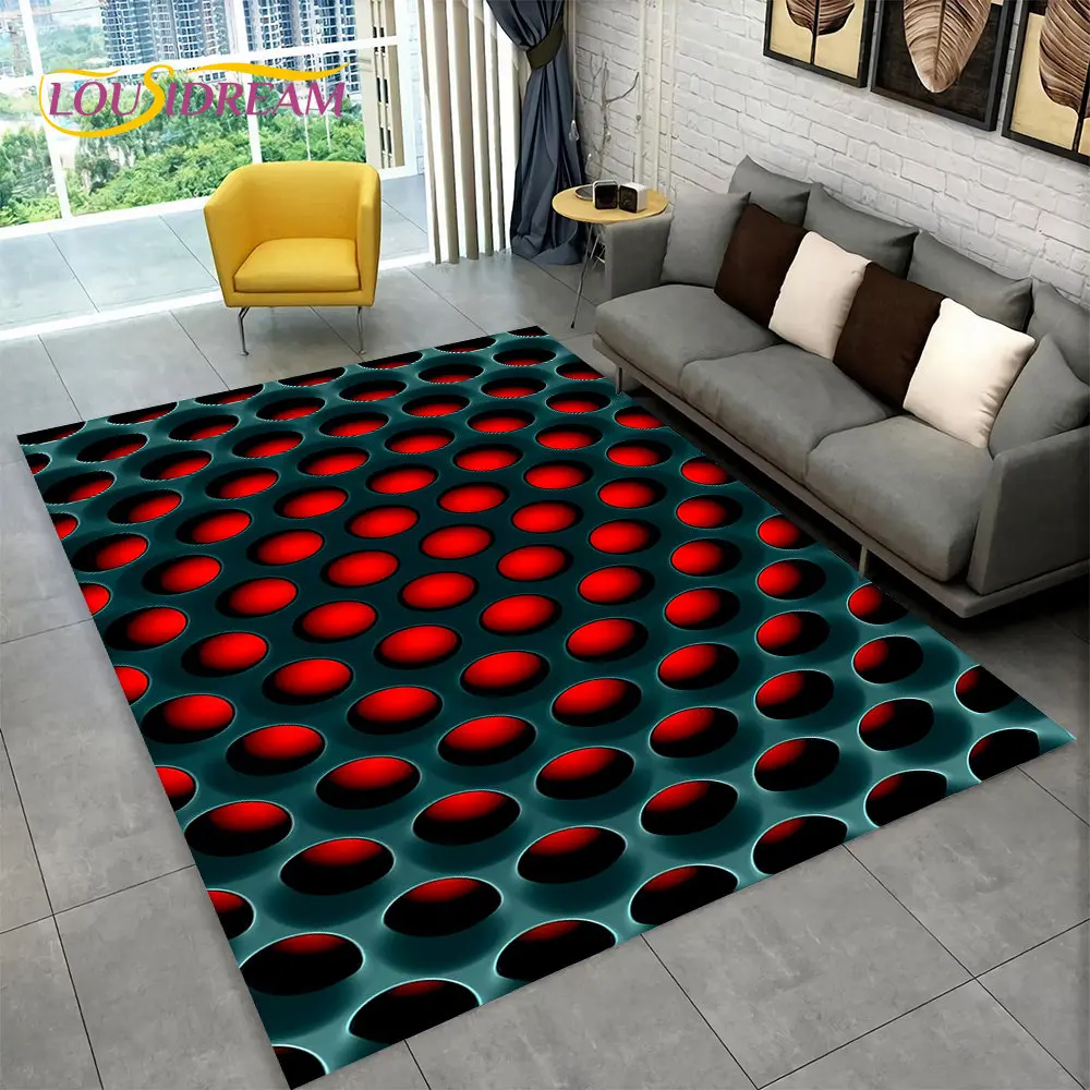 Nowoczesny geometryczny dywan 3D z efektem iluzji optycznej Niebieski
