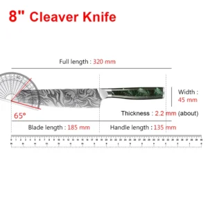 Nóż kuchenny ze stali damasceńskiej z zieloną rękojeścią H knife