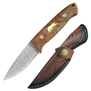 Nóż szefa kuchni ze stali damasceńskiej z drewnianą rękojeścią Knife with cover